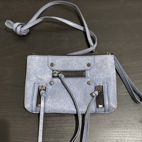 BOTKIER Leather Logan Crossbody Bag Wristlet Clutch Blue Tassels GUC - Picture 1 of 9